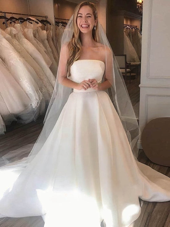 Gorgeous Straight Satin Court Train Ball Gown Wedding Dress