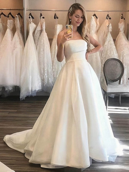 Gorgeous Straight Satin Court Train Ball Gown Wedding Dress