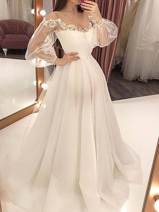 Glamorous Beaded Court Train Wedding Dress in Illusion Tulle