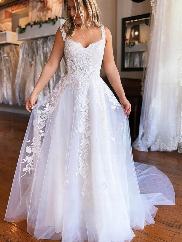 Ball Gown Off-the-shoulder Tulle Court Train Wedding Dress With Split Front