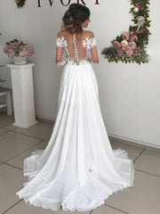 A-line Illusion Chiffon Sweep Train Wedding Dresses With Split Front