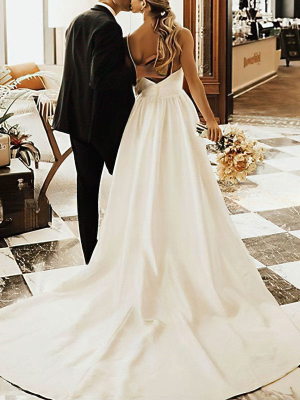 Elegant Ball Gown V-neck Satin Court Train Wedding Dresses