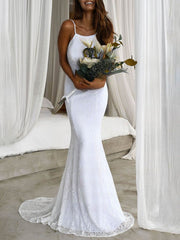Mermaid Scoop Neck Lace Sweep Train Wedding Dress for a Trumpet Look