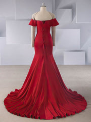 Stunning Trumpet/Mermaid Off-the-shoulder Wedding Dress with Stretch Crepe, Cascading Ruffles and Sweep Train