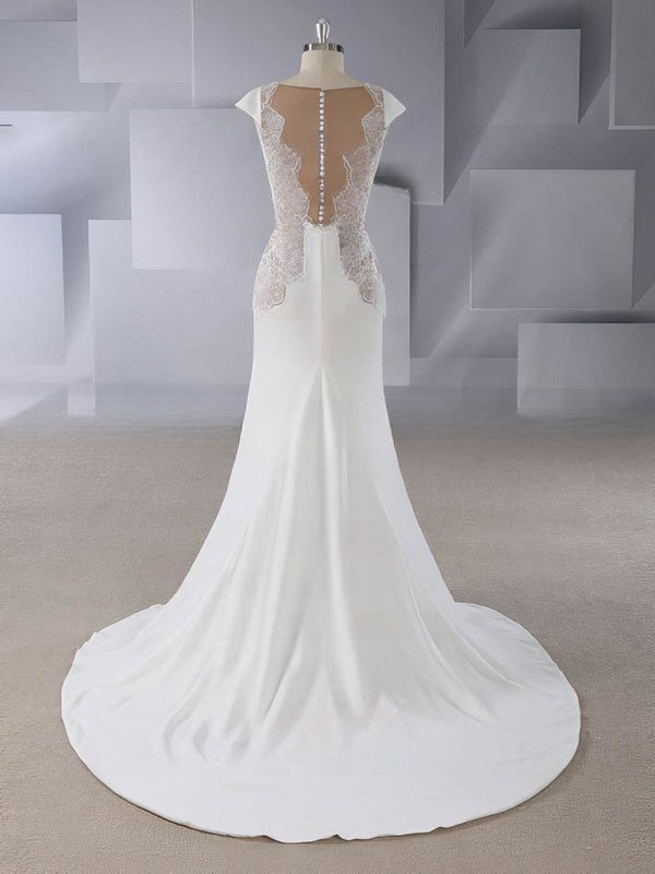 Trumpet/Mermaid Illusion Stretch Crepe Wedding Dress with Split Front and Sweep Train