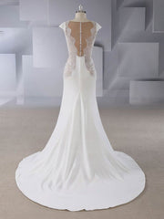 Trumpet/Mermaid Illusion Stretch Crepe Wedding Dress with Split Front and Sweep Train