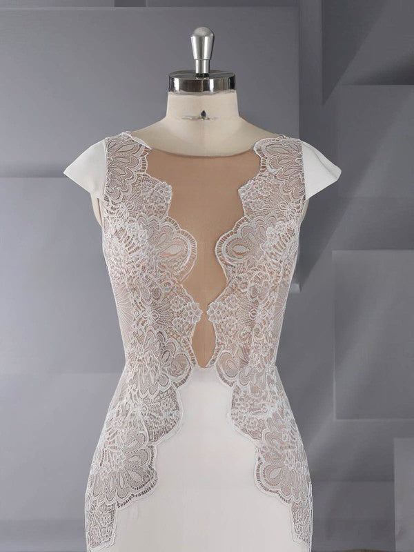 Trumpet/Mermaid Illusion Stretch Crepe Wedding Dress with Split Front and Sweep Train