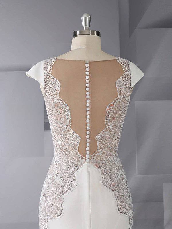 Trumpet/Mermaid Illusion Stretch Crepe Wedding Dress with Split Front and Sweep Train