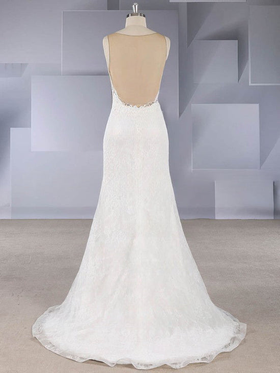 V-neck Lace Sweep Train Wedding Dress With Appliques Lace for Trumpet/Mermaid