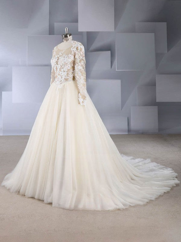 Alluring Illusion Tulle Ball Gown Wedding Dress With Lace Appliques