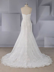 Beautiful Trumpet/Mermaid Sweetheart Tulle Wedding Dress with Appliques Lace