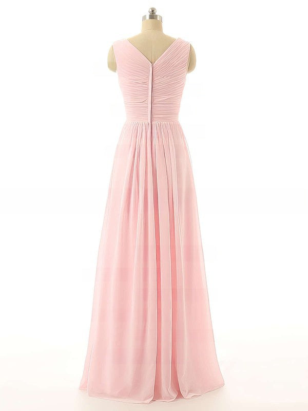 Simple yet Elegant Pink V-neck Chiffon Bridesmaid Dresses with Flower(s)