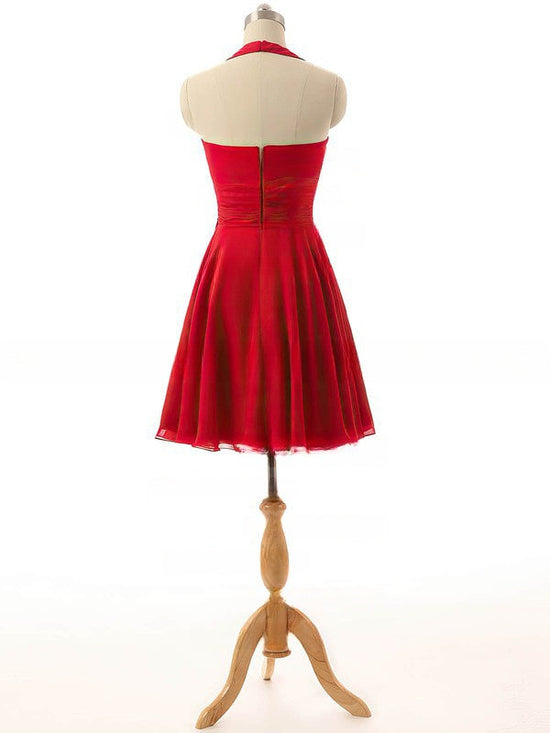 Vintage Red Short/Mini Halter Chiffon Sashes Bridesmaid Dresses