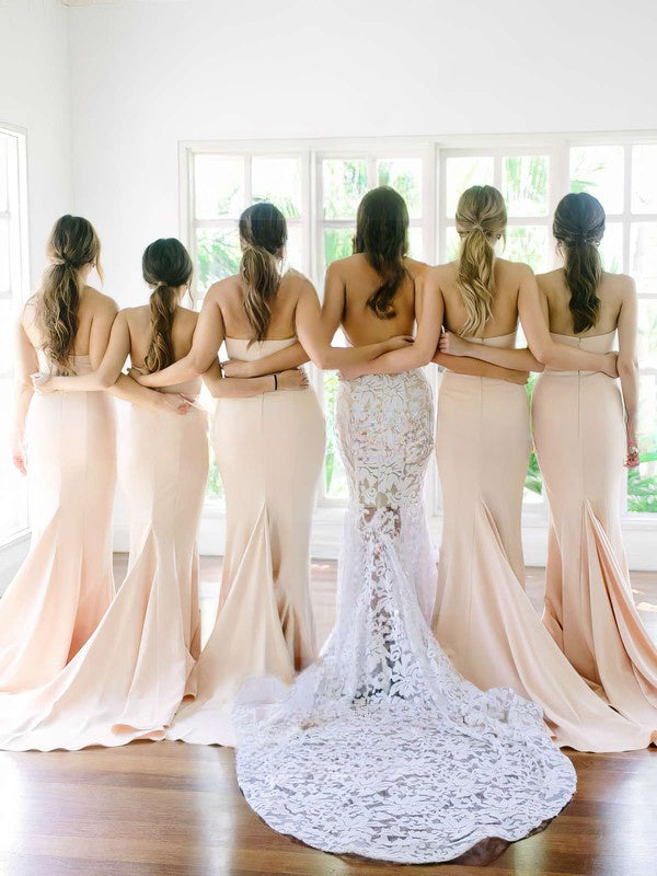 Silk-like Satin Sweetheart Trumpet/Mermaid Bridesmaid Dress with Sashes/Ribbons and Sweep Train