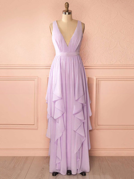 Beautiful Bridesmaid Dresses - A-line V-neck Chiffon Floor-length with Sashes / Ribbons