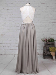 Elegant Lace Chiffon Scoop Neck A-line Floor-length Sashes/Ribbons Bridesmaid Dresses