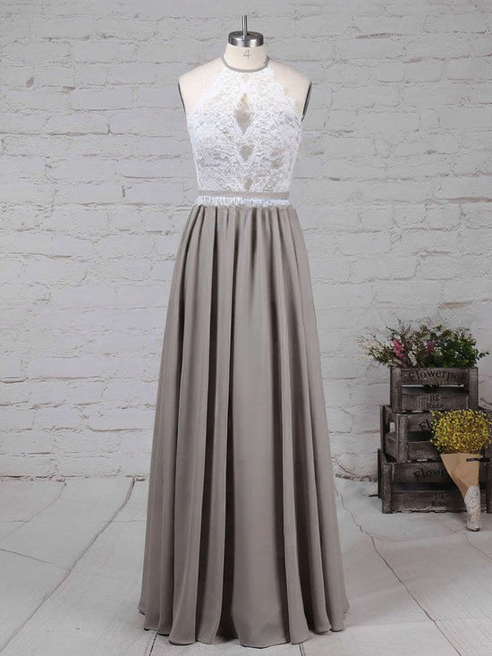 Elegant Lace Chiffon Scoop Neck A-line Floor-length Sashes/Ribbons Bridesmaid Dresses