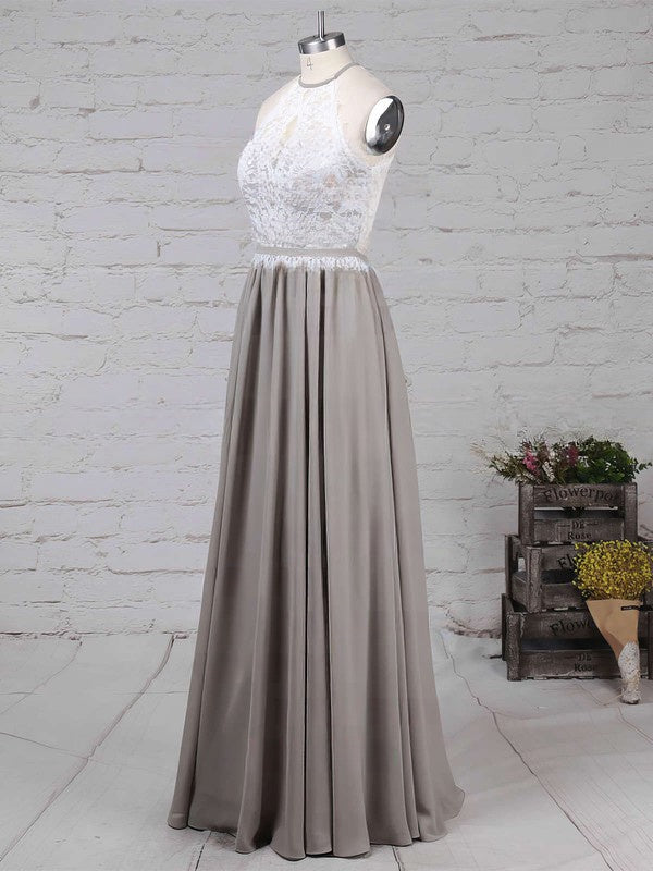 Elegant Lace Chiffon Scoop Neck A-line Floor-length Sashes/Ribbons Bridesmaid Dresses