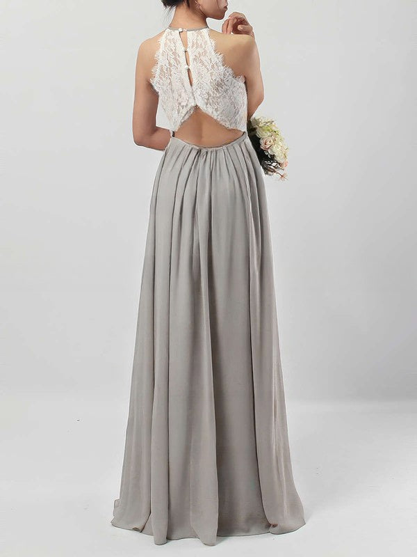 Elegant Lace Chiffon Scoop Neck A-line Floor-length Sashes/Ribbons Bridesmaid Dresses