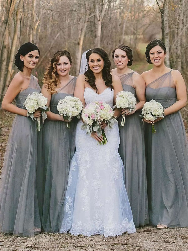 Tulle One Shoulder A-line Floor-length Bridesmaid Dresses