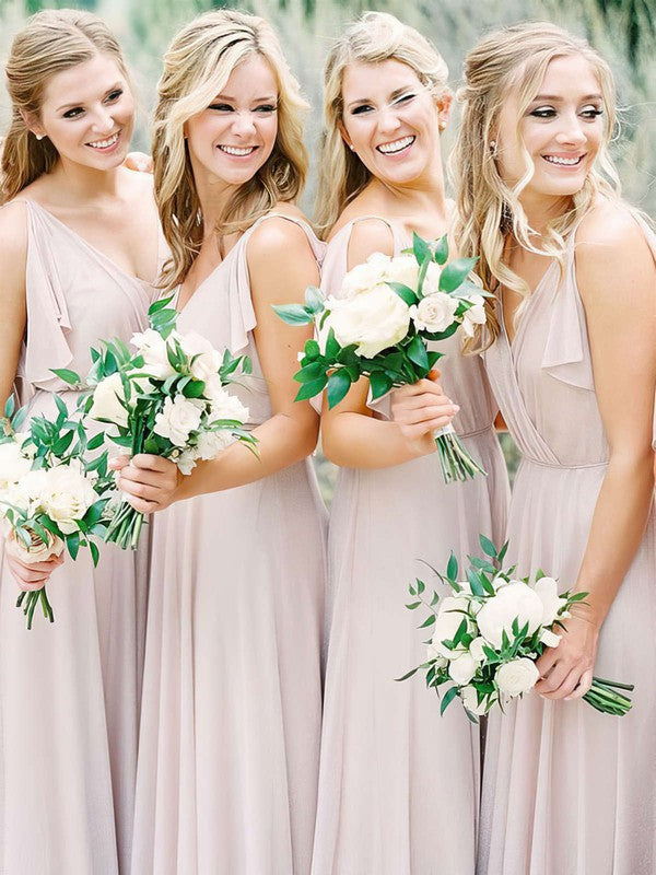 Chiffon V-neck A-line Floor-length Bridesmaid Dresses