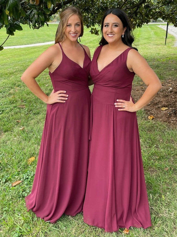 Chiffon V-neck A-line Floor-length Bridesmaid Dresses