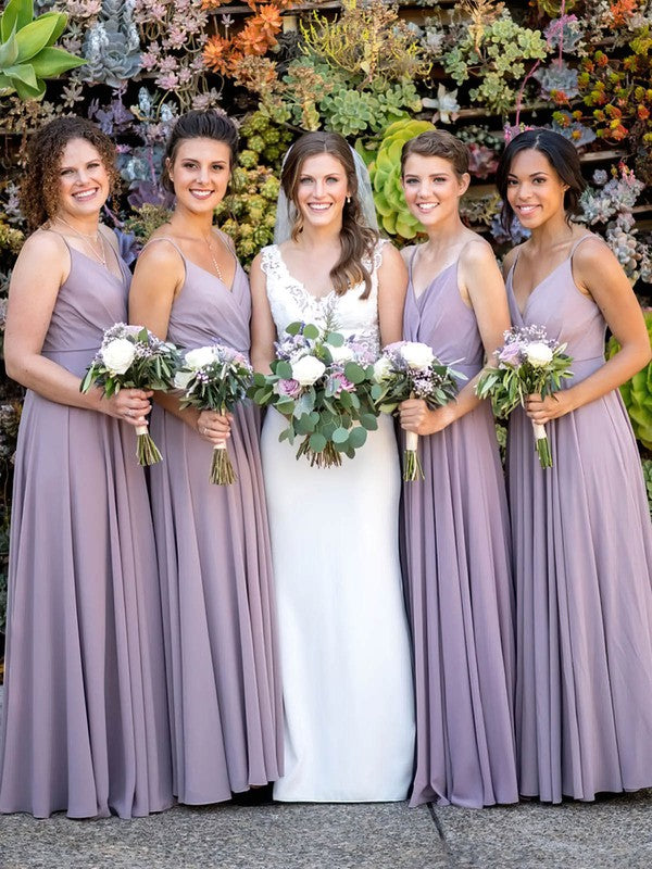 Elegant Chiffon V-neck A-line Floor-length Bridesmaid Dresses