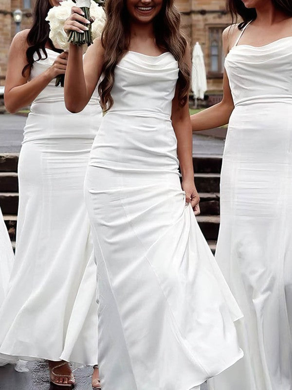 Silk-like Satin Cowl Neck Sheath/Column Floor-length Bridesmaid Dress