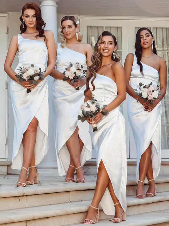 Silk-like Satin One Shoulder A-line Asymmetrical Bridesmaid Dresses