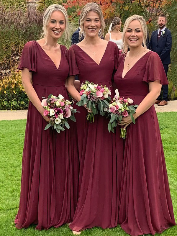 Chiffon V-neck A-line Floor-length Bridesmaid Dresses