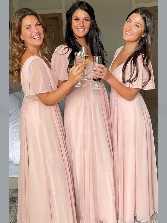 Chiffon V-neck A-line Floor-length Bridesmaid Dresses