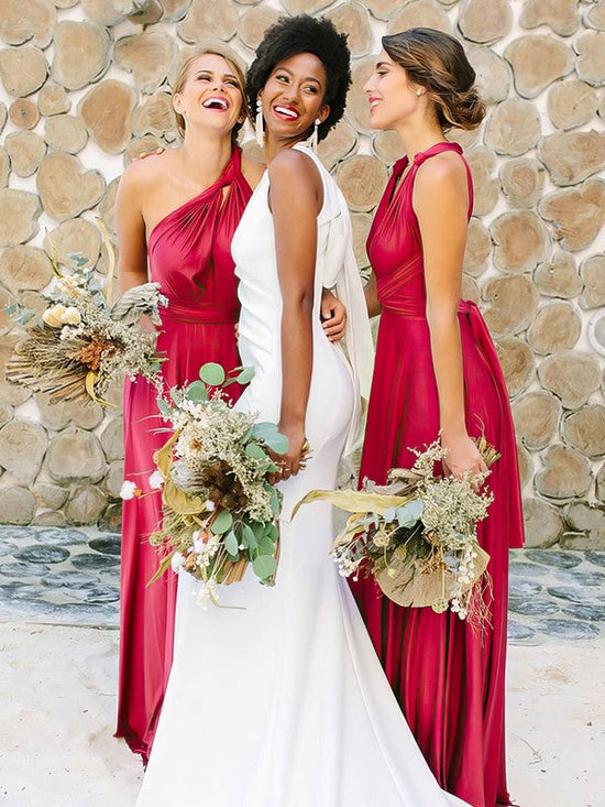 Silk-like Satin V-neck A-line Sweep Train Sashes / Ribbons Bridesmaid Dresses