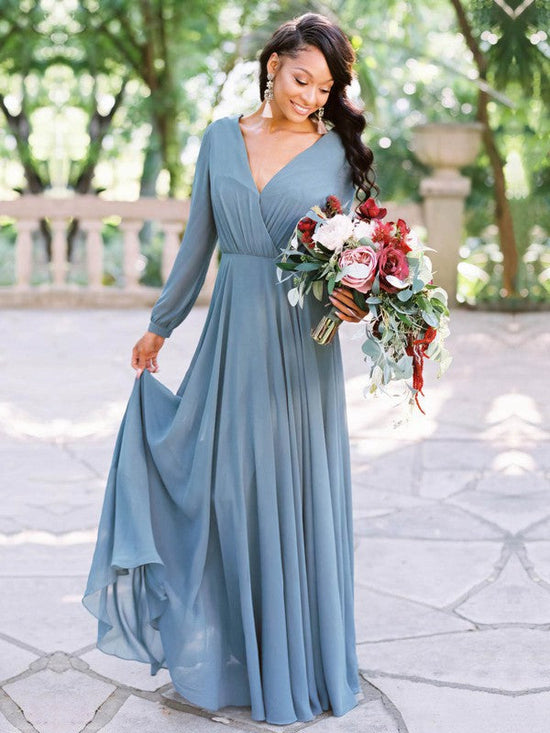 Elegant Chiffon V-neck A-line Floor-length Bridesmaid Dresses