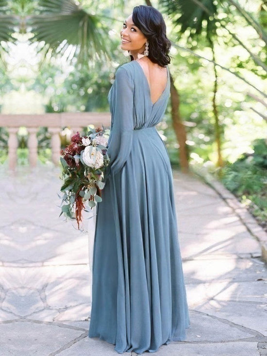 Elegant Chiffon V-neck A-line Floor-length Bridesmaid Dresses