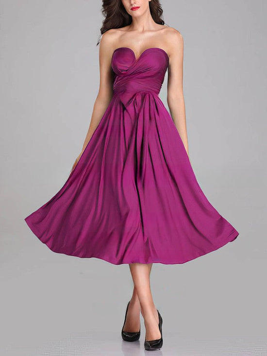 A-line Sweetheart Jersey Tea-length Bridesmaid Dresses with Sashes / Ribbons