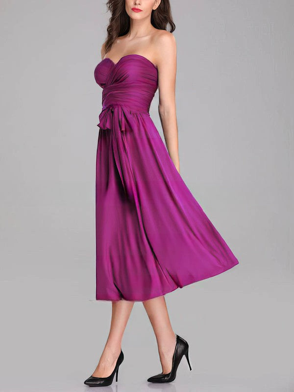 A-line Sweetheart Jersey Tea-length Bridesmaid Dresses with Sashes / Ribbons