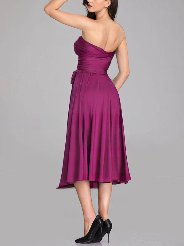 A-line Sweetheart Jersey Tea-length Bridesmaid Dresses with Sashes / Ribbons