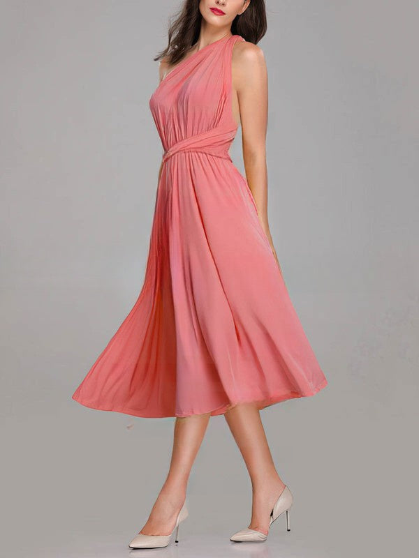 A-Line One Shoulder Bridesmaid Dresses with Sashes & Ribbons