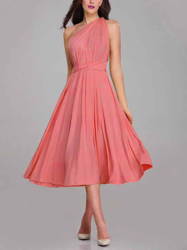 A-Line One Shoulder Bridesmaid Dresses with Sashes & Ribbons