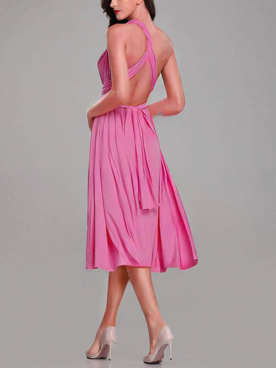 A-Line One Shoulder Tea-Length Bridesmaid Dresses with Sashes/Ribbons