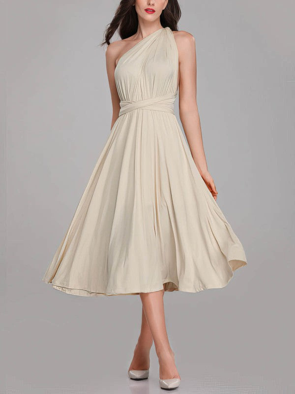 A-line One Shoulder Bridesmaid Dresses With Sashes and Ribbons