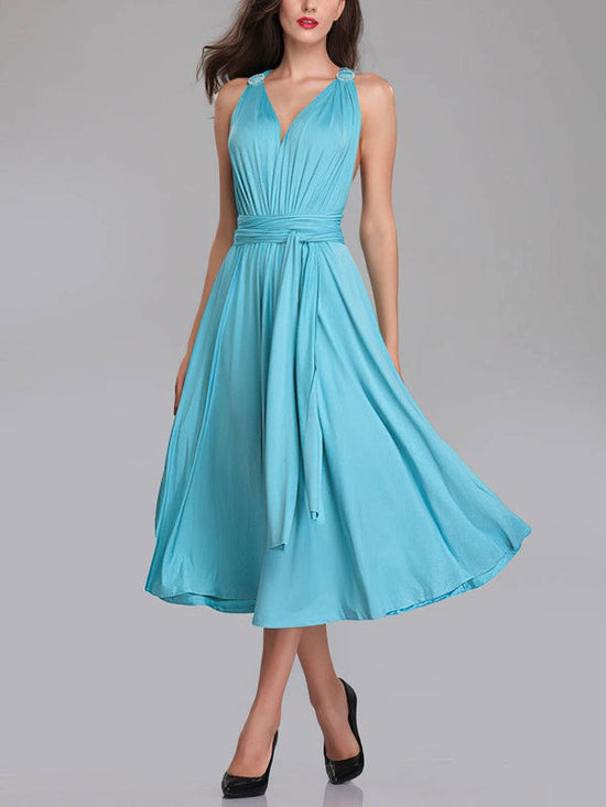 A-line V-neck Bridesmaid Dresses With Sashes / Ribbons for the Perfect Tea-length Look