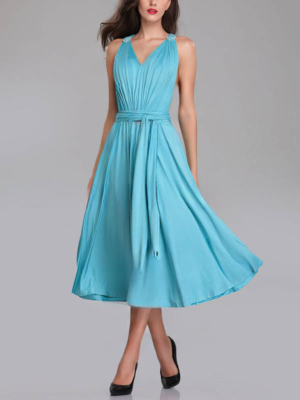 A-line V-neck Bridesmaid Dresses With Sashes / Ribbons for the Perfect Tea-length Look