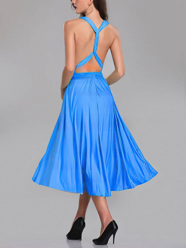 A-Line V-Neck Jersey Tea-Length Bridesmaid Dress with Sash/Ribbon