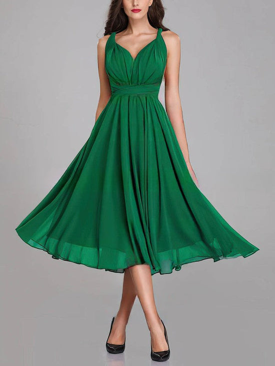 A-Line V-Neck Chiffon Tea-Length Bridesmaid Dresses With Sashes & Ribbons