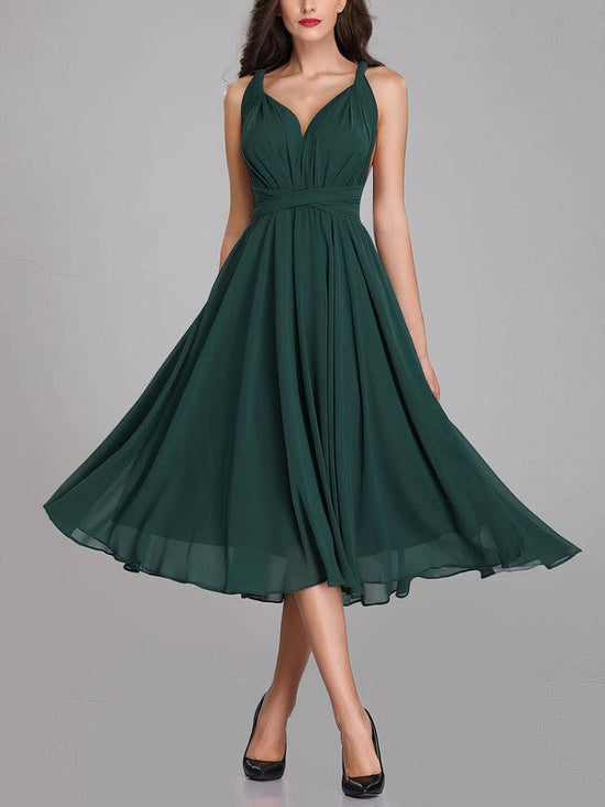 A-line V-neck Chiffon Tea-length Bridesmaid Dresses With Sashes & Ribbons