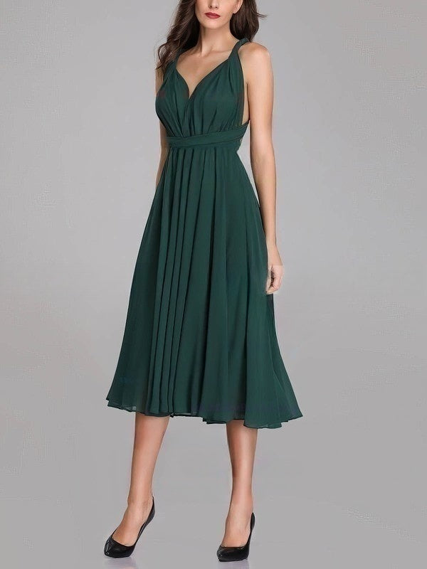 A-line V-neck Chiffon Tea-length Bridesmaid Dresses With Sashes & Ribbons