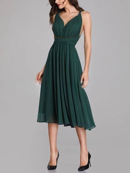 A-line V-neck Chiffon Tea-length Bridesmaid Dresses With Sashes & Ribbons