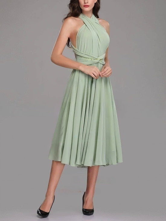 A-line V-neck Chiffon Tea-length Bridesmaid Dresses With Sashes & Ribbons