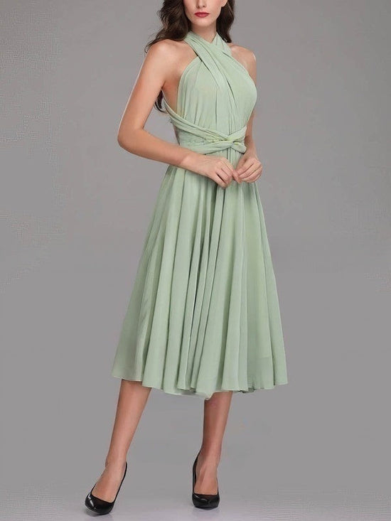 A-line V-neck Chiffon Tea-length Bridesmaid Dresses With Sashes & Ribbons